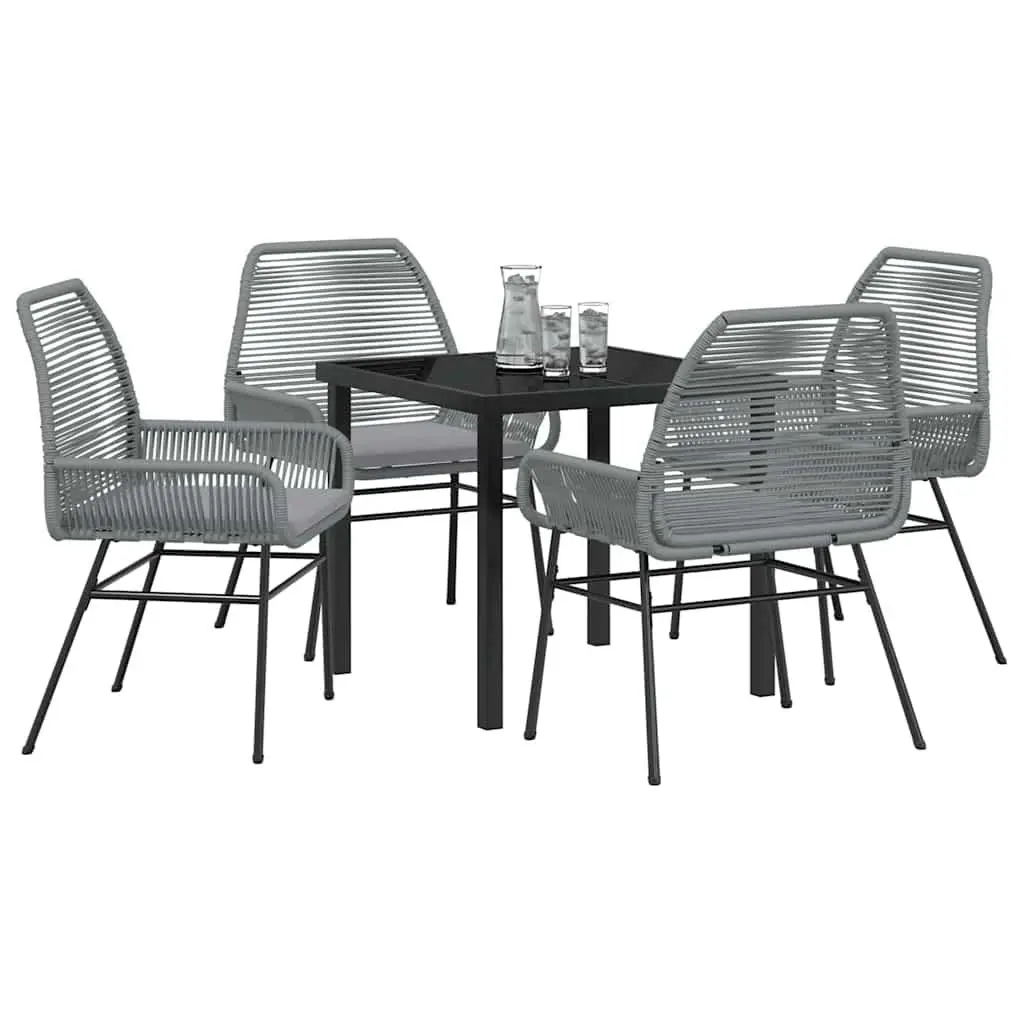 Garden Dining Set 5 Piece Outdoor Furniture Grey Poly Rattan with Cushions