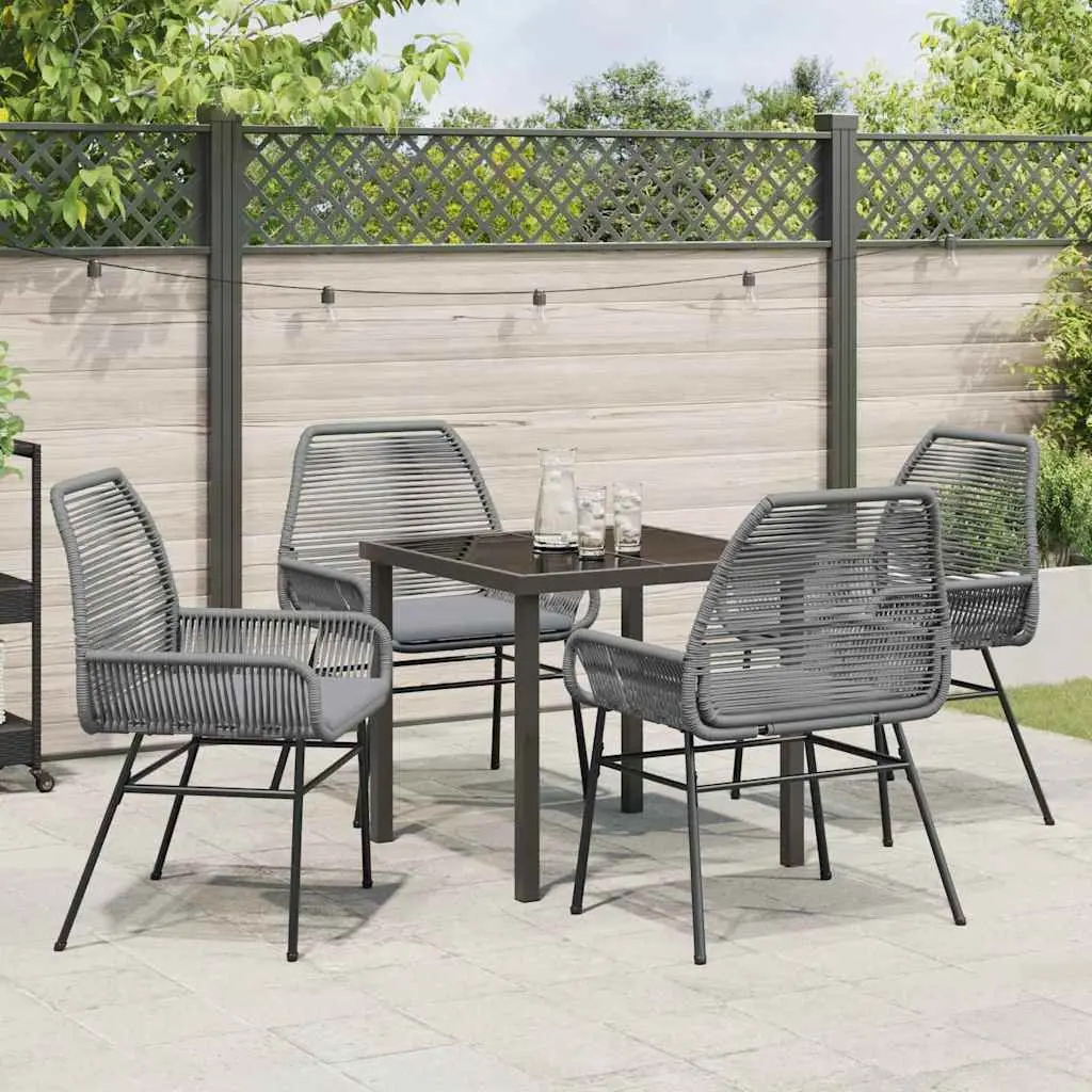 Garden Dining Set 5 Piece Outdoor Furniture Grey Poly Rattan with Cushions