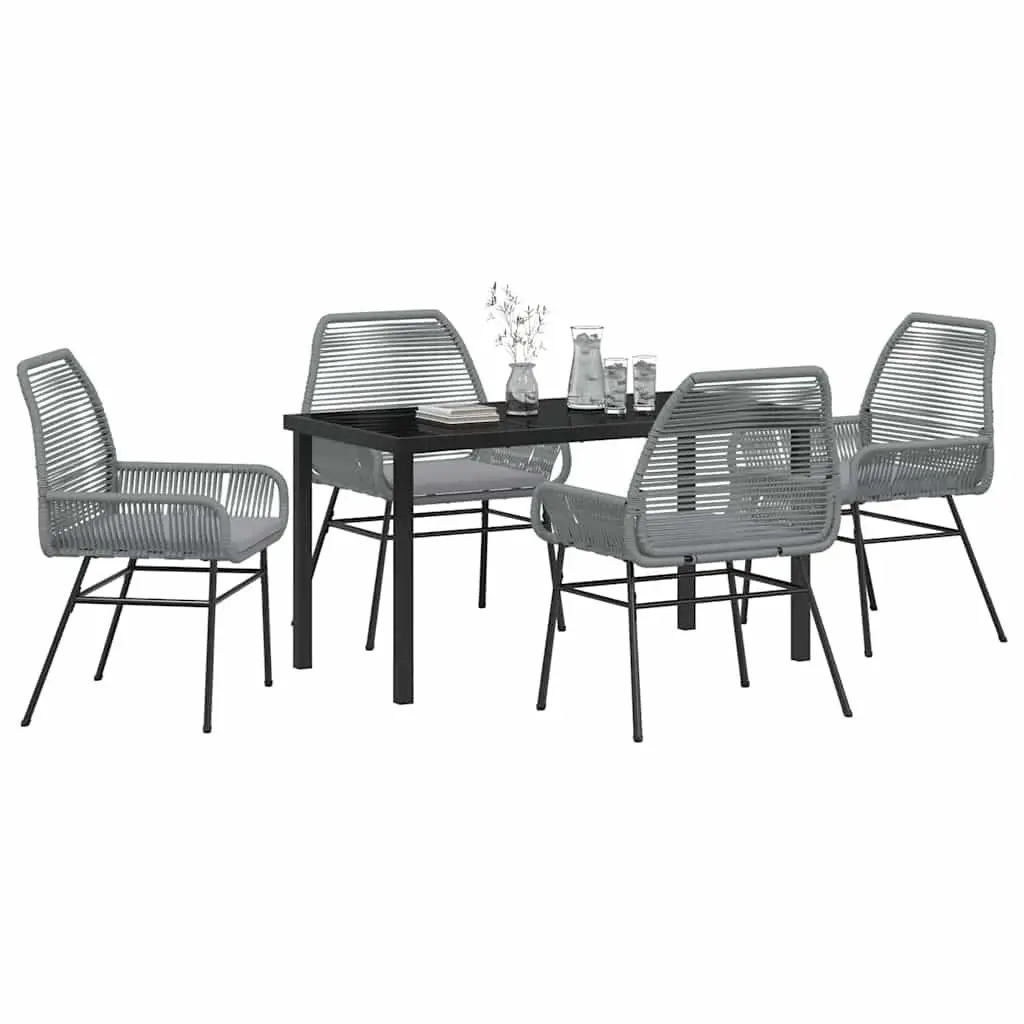 Outdoor Furniture Dining Set 5 Piece Grey Poly Rattan Cushioned Seating with Glass Table