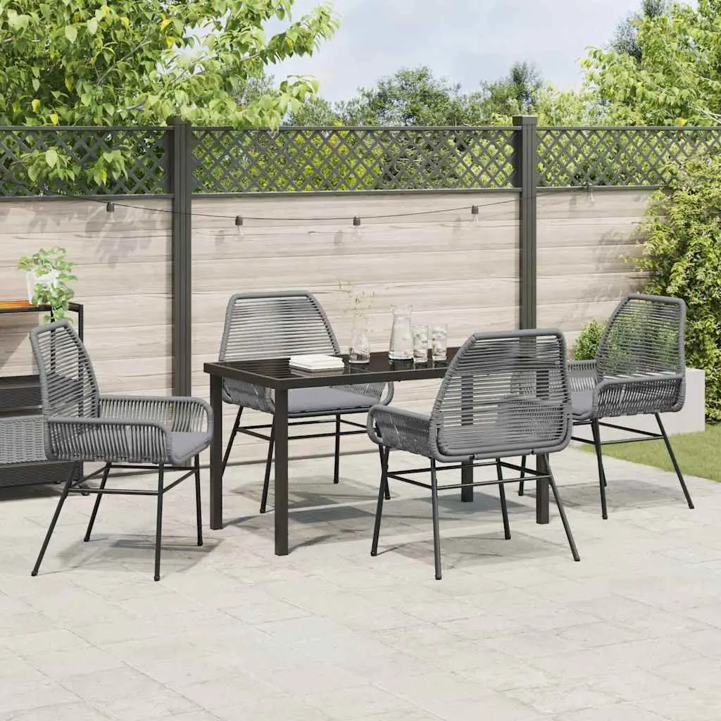Outdoor Furniture Dining Set 5 Piece Grey Poly Rattan Cushioned Seating with Glass Table