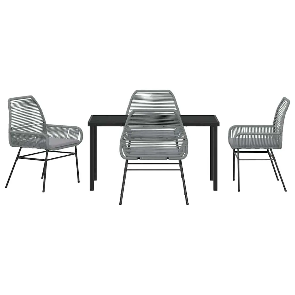 Outdoor Furniture Dining Set 5 Piece Grey Poly Rattan Cushioned Seating with Glass Table