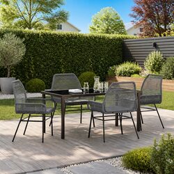 5-Piece Grey Outdoor Dining Set with Cushions Included