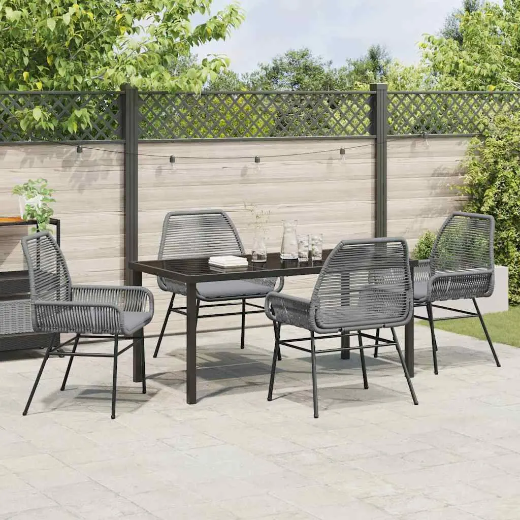 Garden Dining Set 5 Piece Outdoor Furniture Grey Poly Rattan with Cushions