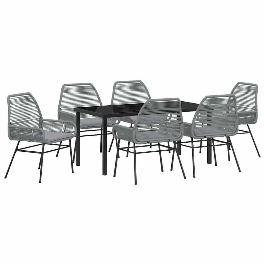Outdoor Furniture Set 7 Piece Grey Poly Rattan Dining Chairs Table Tempered Glass