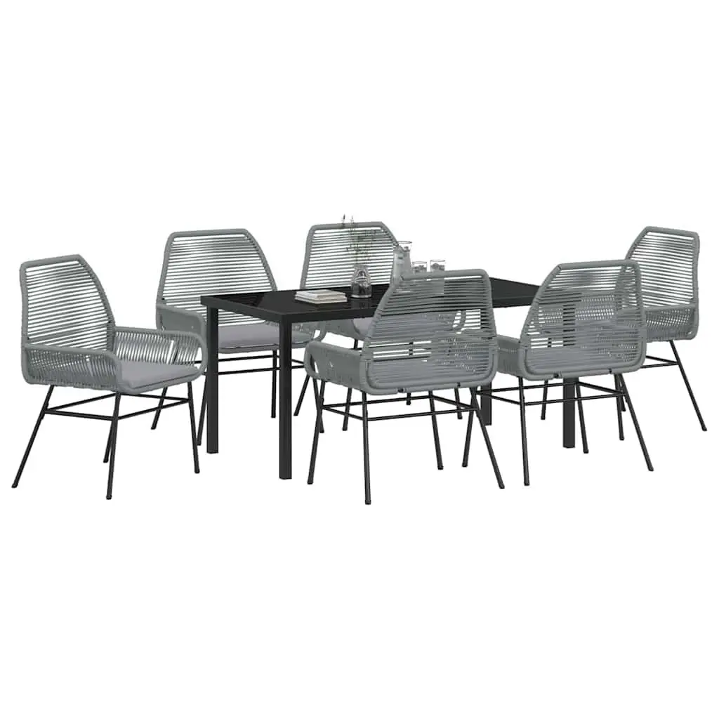 Outdoor Furniture Set 7 Piece Grey Poly Rattan Dining Chairs Table Tempered Glass