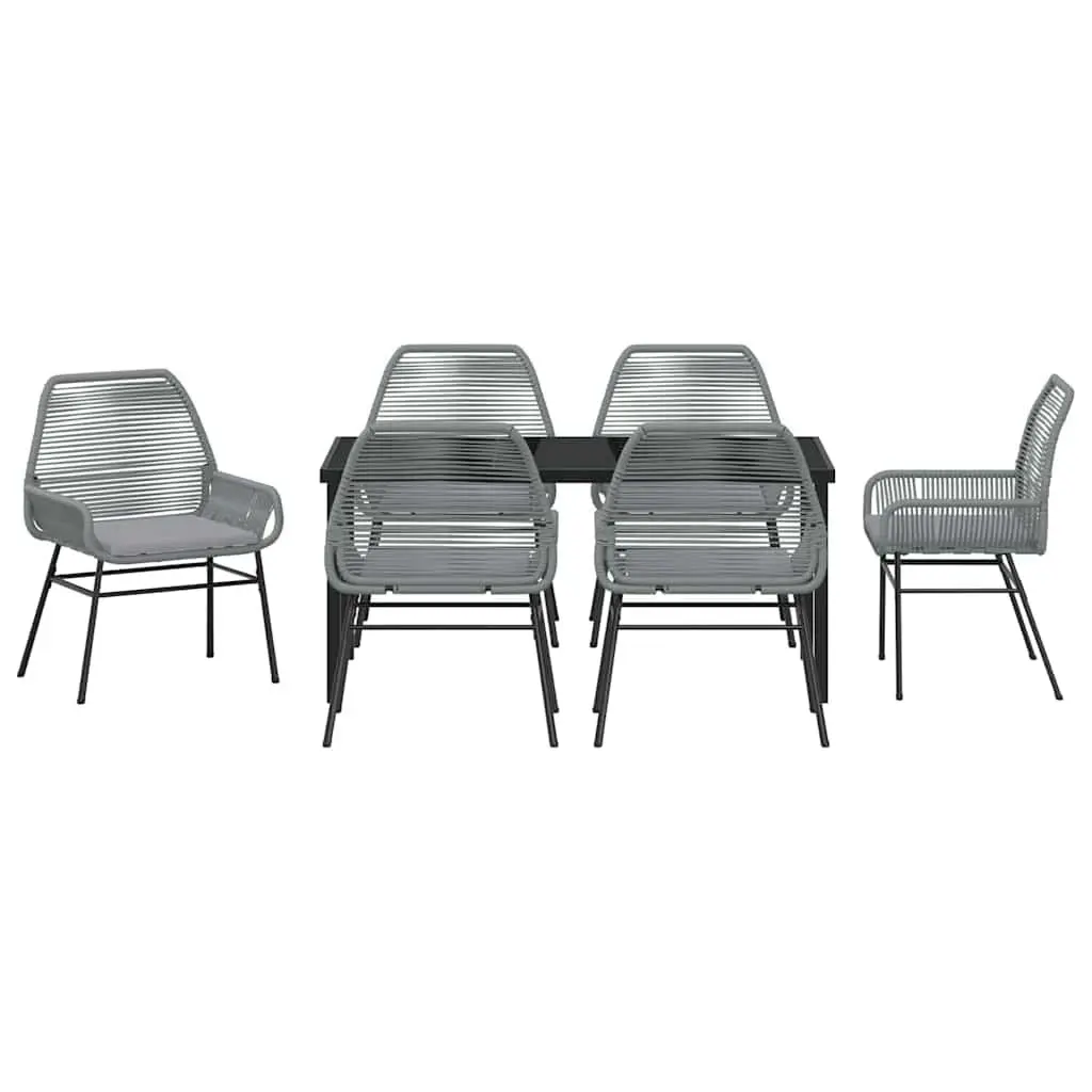 Outdoor Furniture Set 7 Piece Grey Poly Rattan Dining Chairs Table Tempered Glass