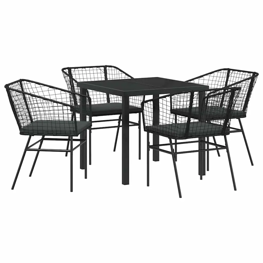 Outdoor Dining Set 5 Piece Black Poly Rattan Garden Furniture Table Chairs