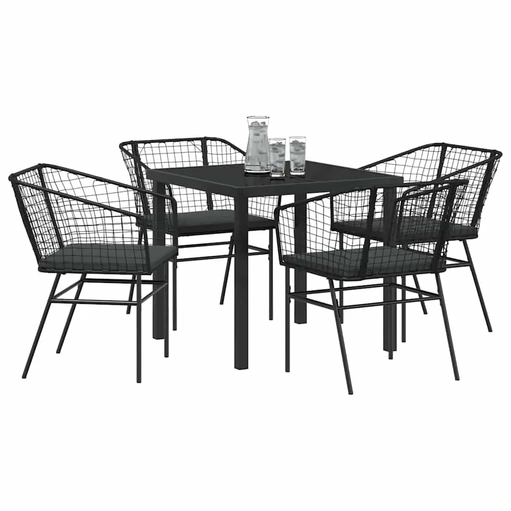 Outdoor Dining Set 5 Piece Black Poly Rattan Garden Furniture Table Chairs