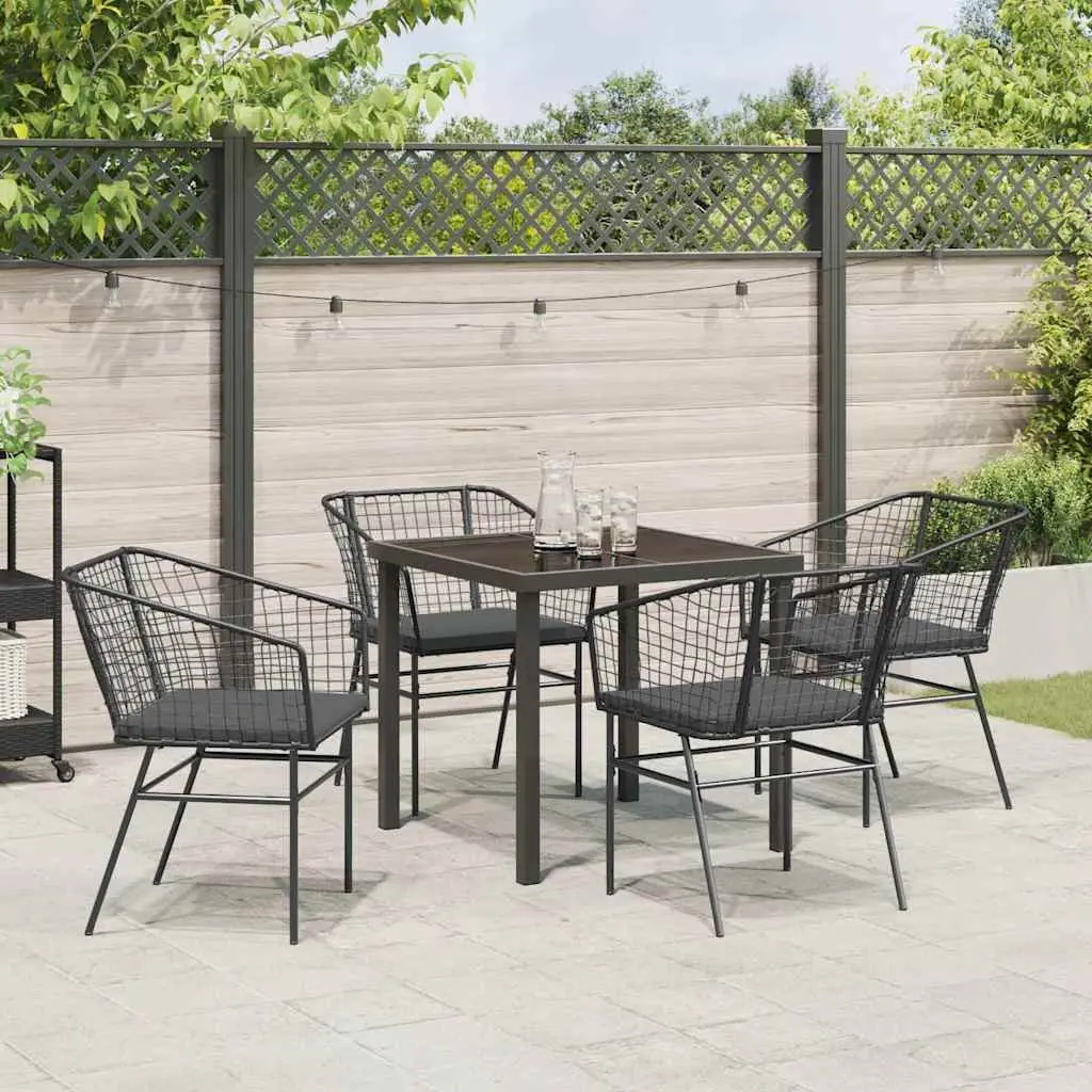 Outdoor Dining Set 5 Piece Black Poly Rattan Garden Furniture Table Chairs