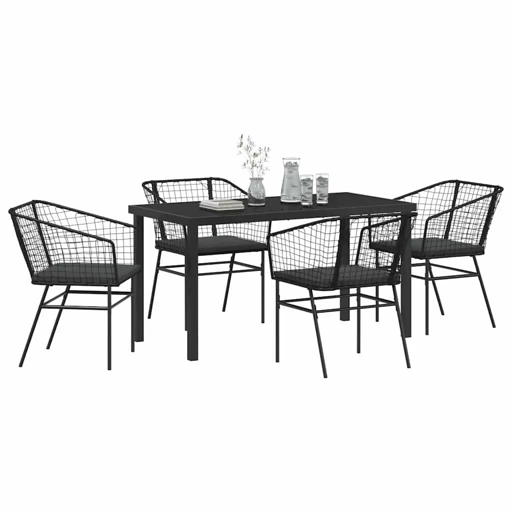 Garden Dining Set 5 Pieces Black Outdoor Furniture Glass Top Steel Frame