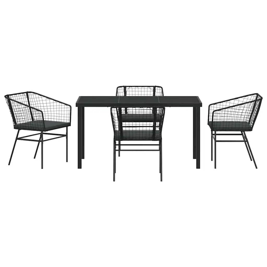 Garden Dining Set 5 Pieces Black Outdoor Furniture Glass Top Steel Frame