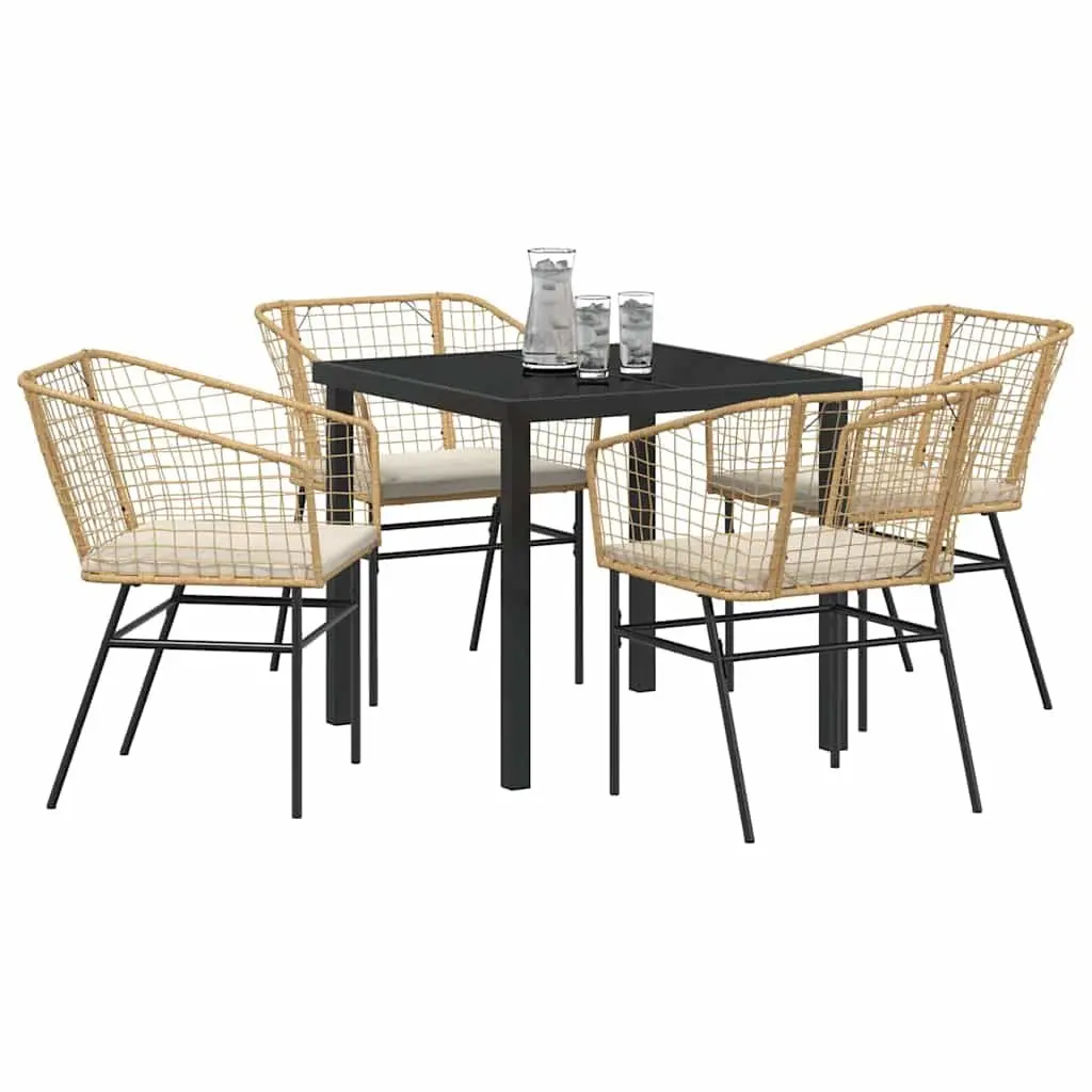 5 Piece Garden Dining Set Outdoor Furniture Brown Poly Rattan Patio Table Chairs