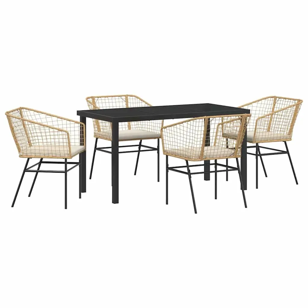 Garden Dining Set 5 Piece Outdoor Furniture Brown Glass Top Table Poly Rattan