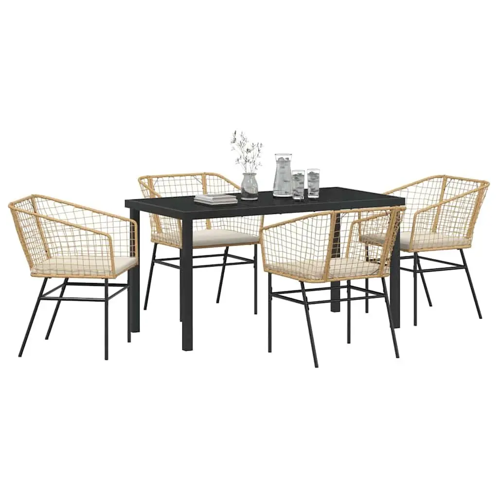 Garden Dining Set 5 Piece Outdoor Furniture Brown Glass Top Table Poly Rattan