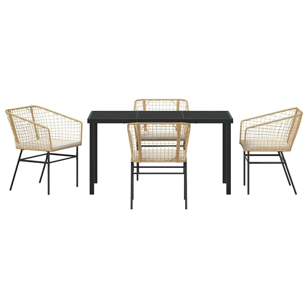 Garden Dining Set 5 Piece Outdoor Furniture Brown Glass Top Table Poly Rattan
