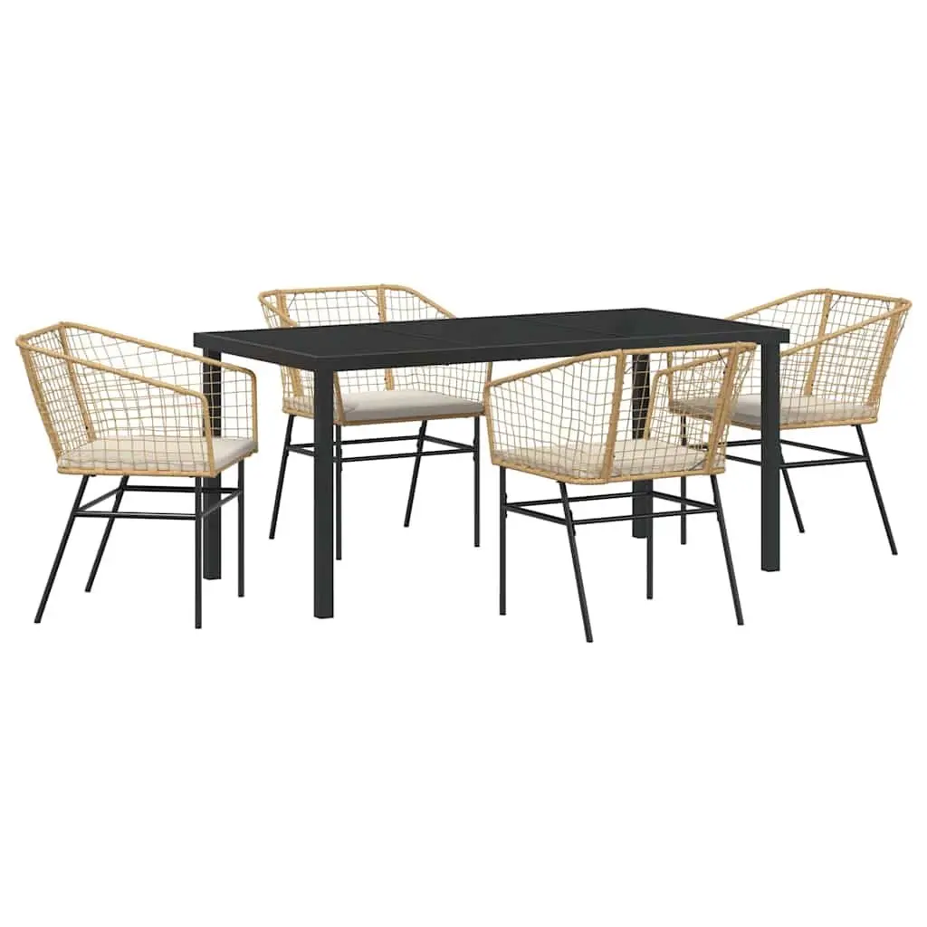 5 Piece Garden Dining Set Outdoor Furniture Glass Top Brown Poly Rattan