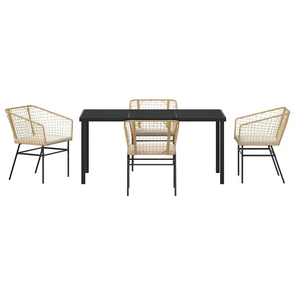 5 Piece Garden Dining Set Outdoor Furniture Glass Top Brown Poly Rattan