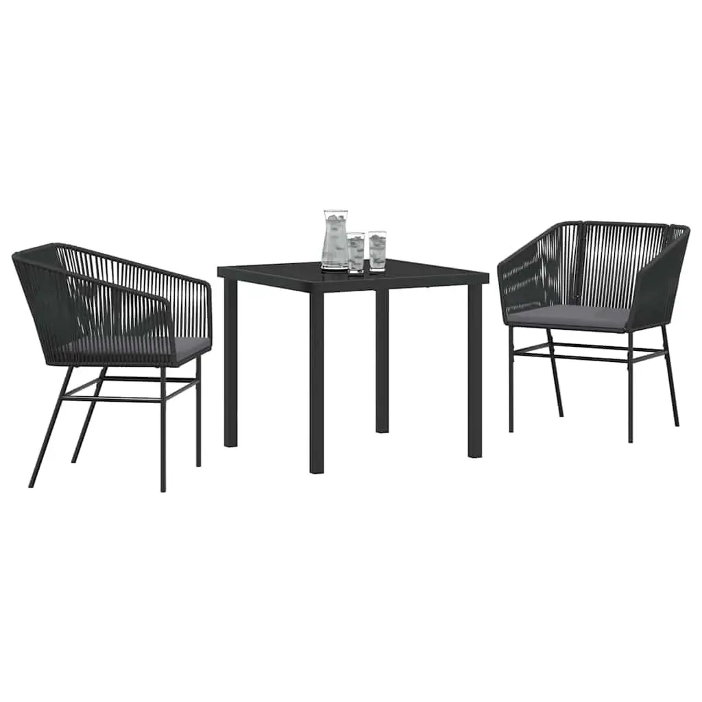 Garden Dining Set 3 Pieces Outdoor Patio Furniture Black Steel Tempered Glass