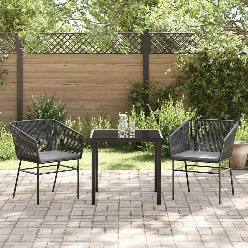 Garden Dining Set 3 Pieces Outdoor Patio Furniture Black Steel Tempered Glass