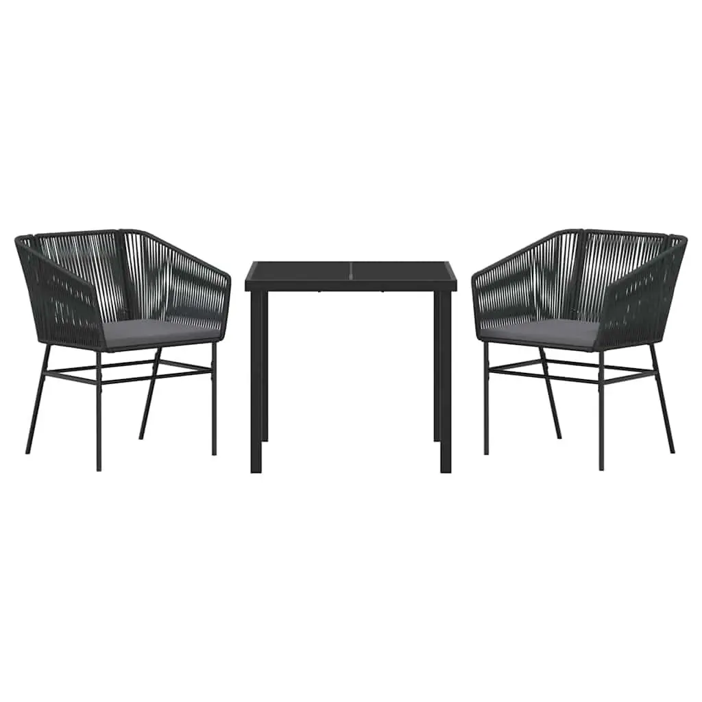 Garden Dining Set 3 Pieces Outdoor Patio Furniture Black Steel Tempered Glass
