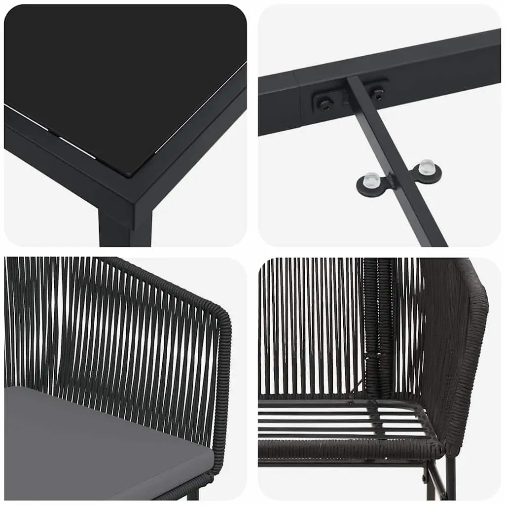 Garden Dining Set 3 Pieces Outdoor Patio Furniture Black Steel Tempered Glass