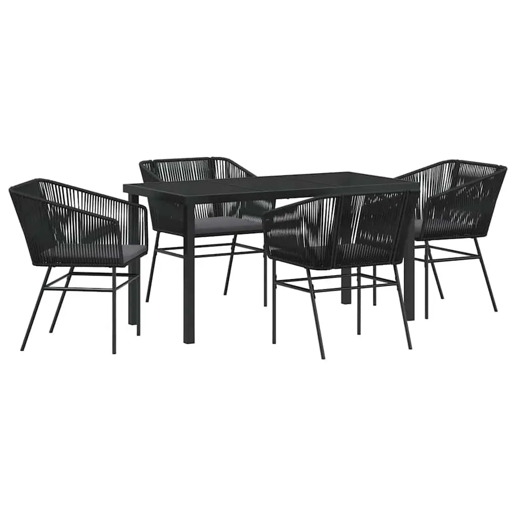 Garden Dining Set 5 Piece Outdoor Furniture Rectangular Table Cushioned Chairs Black Steel Frame Tempered Glass