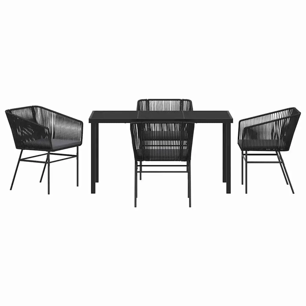 Garden Dining Set 5 Piece Outdoor Furniture Rectangular Table Cushioned Chairs Black Steel Frame Tempered Glass