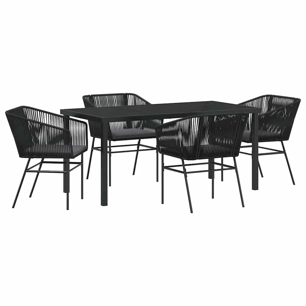 Garden Dining Set Outdoor Furniture 5 Piece Rectangular Black Steel Frame with Cushions