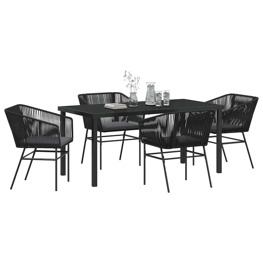 Garden Dining Set Outdoor Furniture 5 Piece Rectangular Black Steel Frame with Cushions