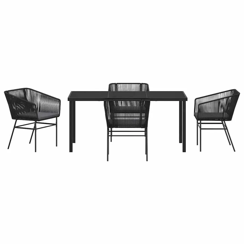 Garden Dining Set Outdoor Furniture 5 Piece Rectangular Black Steel Frame with Cushions