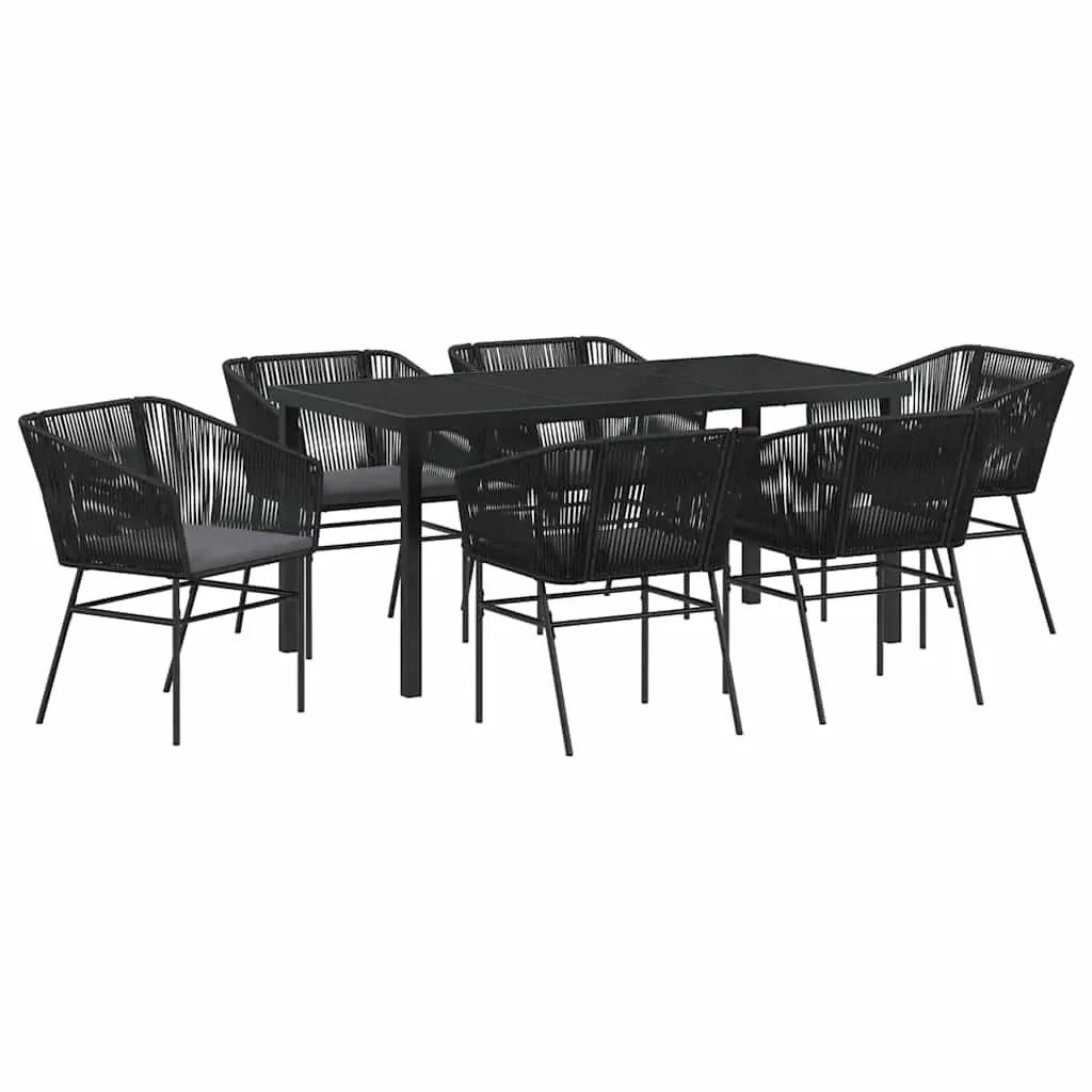 Garden Dining Set 7 Pieces Outdoor Furniture Rectangular Table with Cushions Black Steel