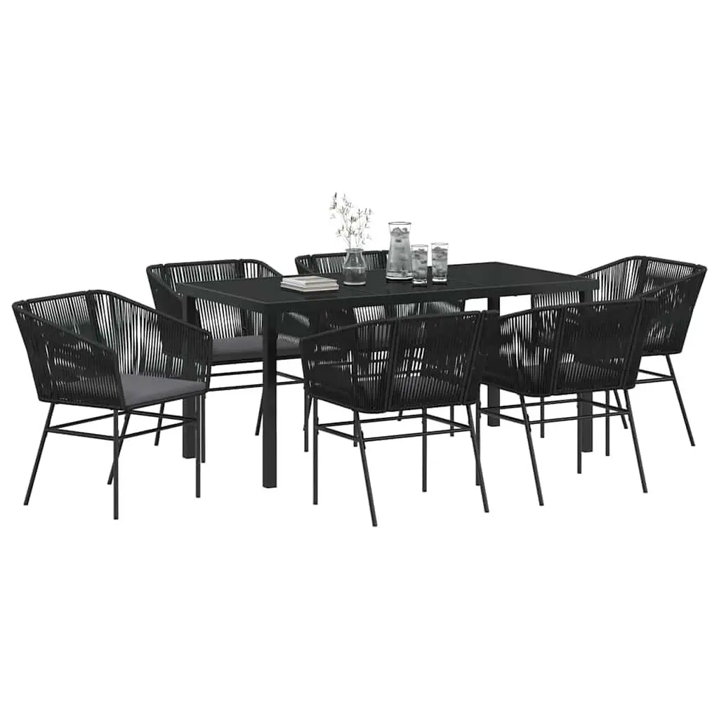 Garden Dining Set 7 Pieces Outdoor Furniture Rectangular Table with Cushions Black Steel