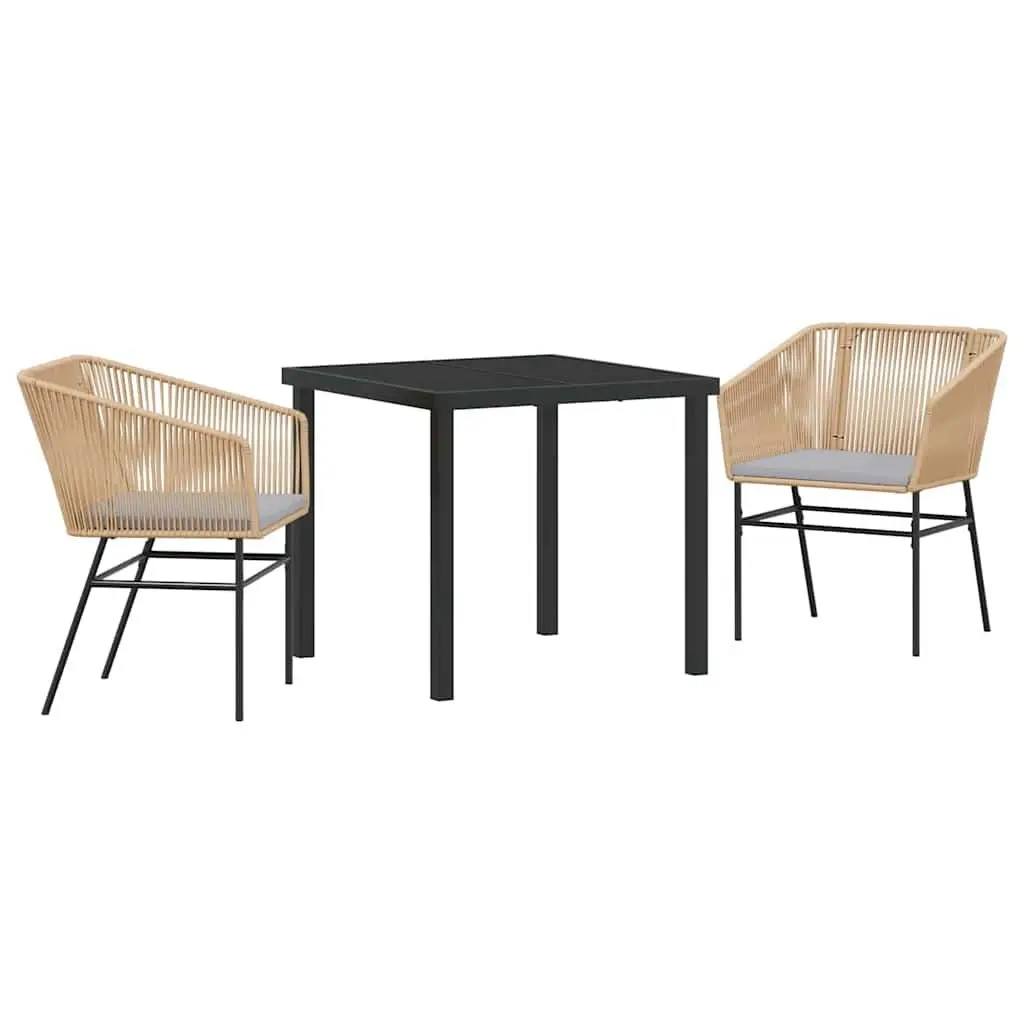 Garden Dining Set Outdoor Furniture 3 Piece Rectangular Tempered Glass Table Brown