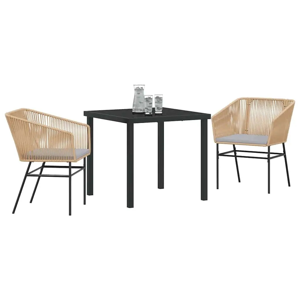 Garden Dining Set Outdoor Furniture 3 Piece Rectangular Tempered Glass Table Brown