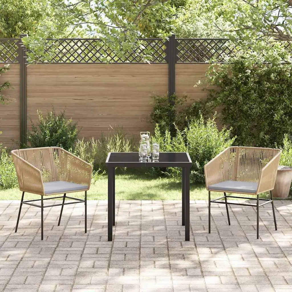 Garden Dining Set Outdoor Furniture 3 Piece Rectangular Tempered Glass Table Brown
