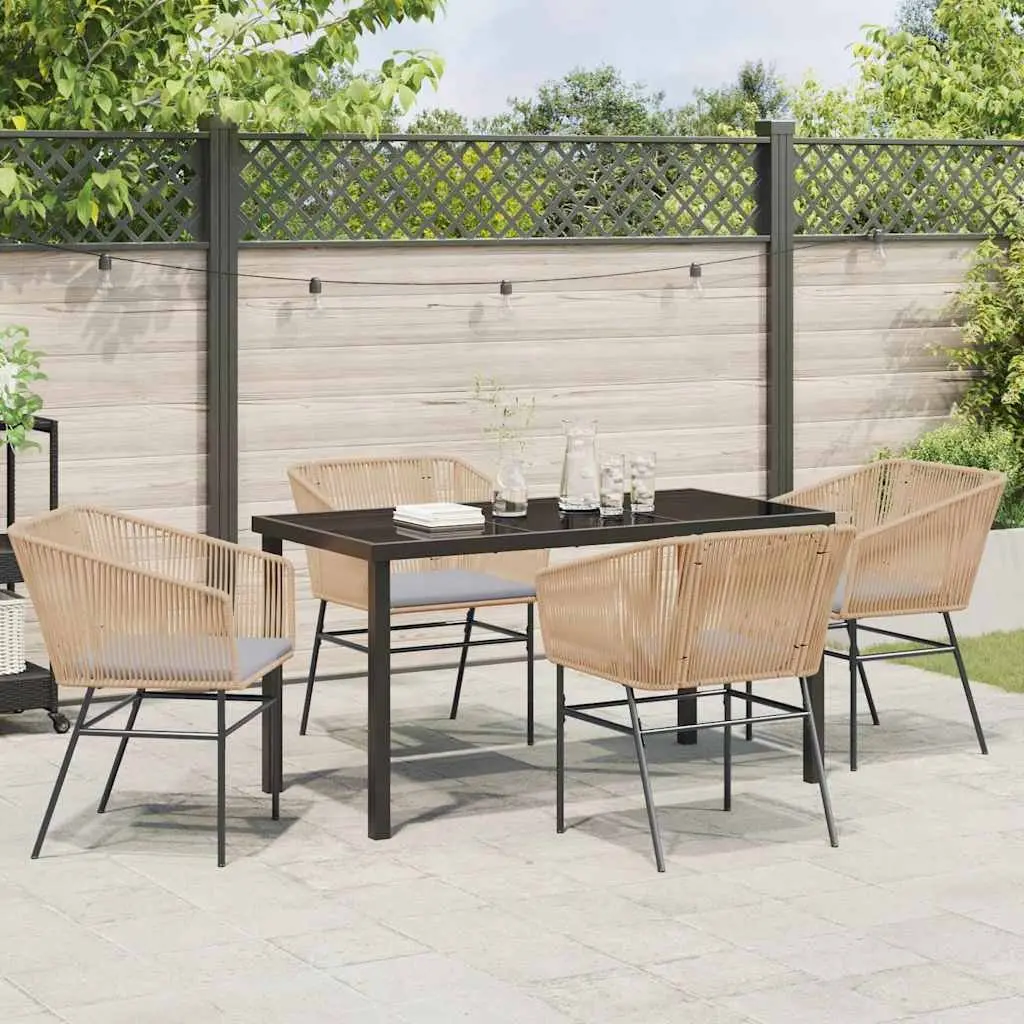 Garden Dining Set 5 Piece Outdoor Furniture Brown Steel Tempered Glass Table