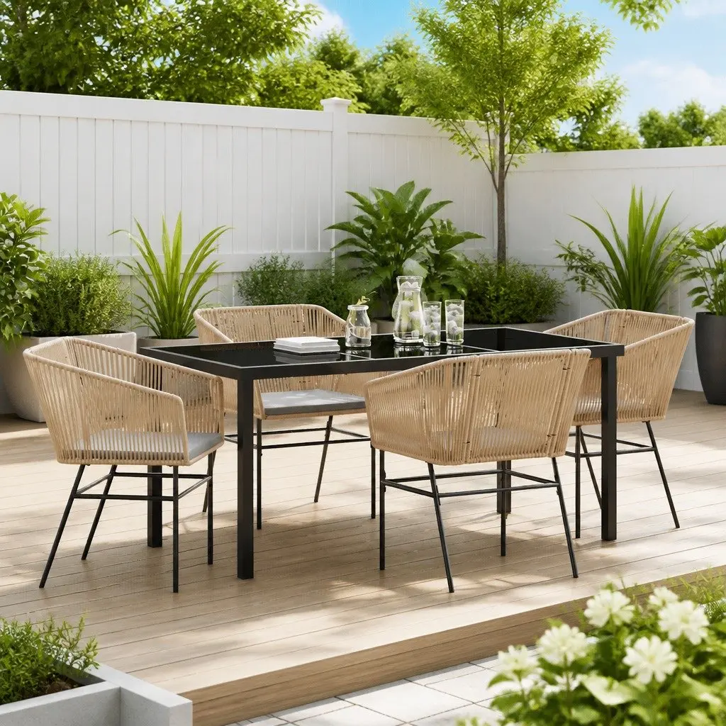 Brown Garden Dining Set with Cushions