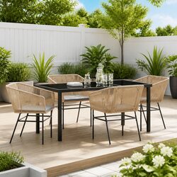Comfortable Brown Garden Dining Set with Cushions