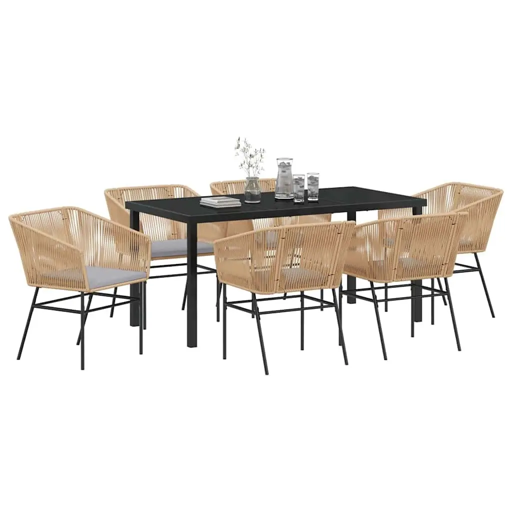Garden Dining Set 7 Piece Outdoor Furniture Rectangular Table Tempered Glass Top Brown