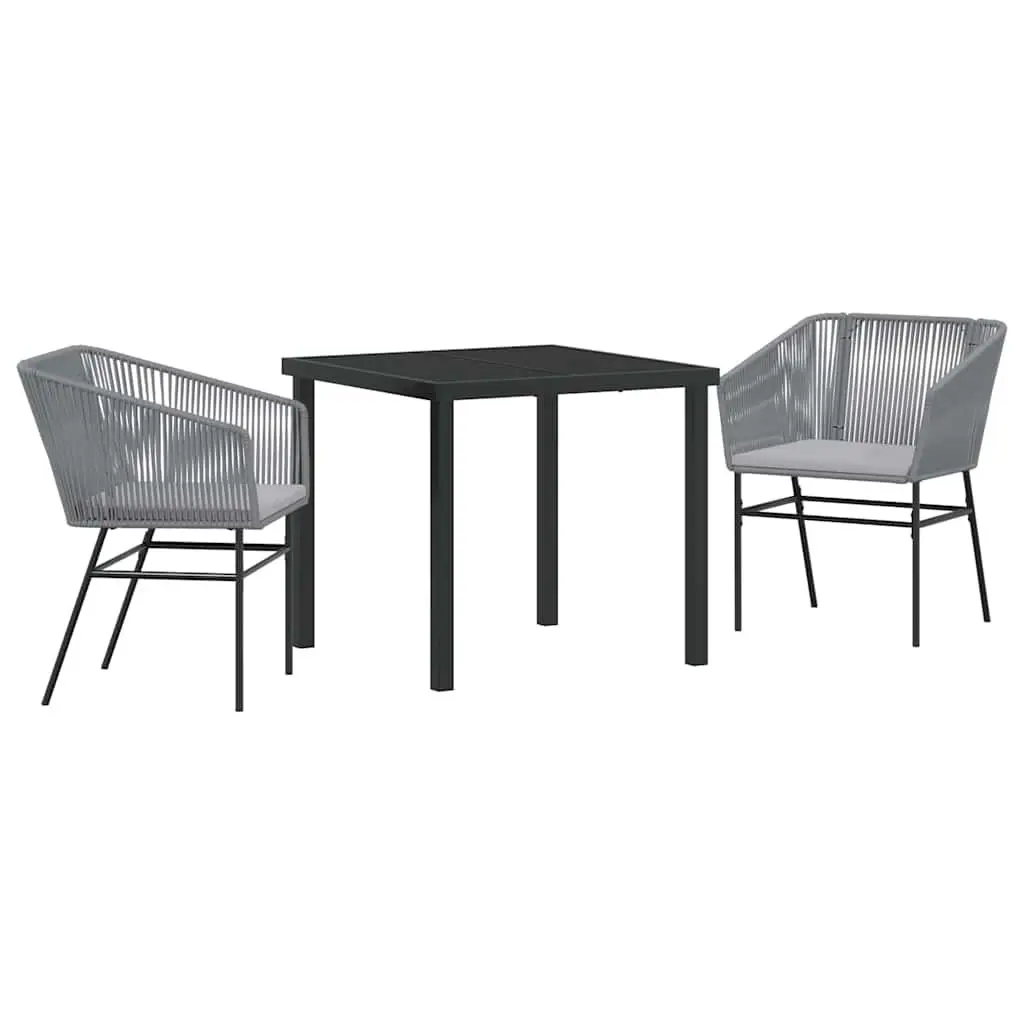 Garden Dining Set Outdoor Furniture 3 Pieces Rectangular Grey Powder-Coated Steel