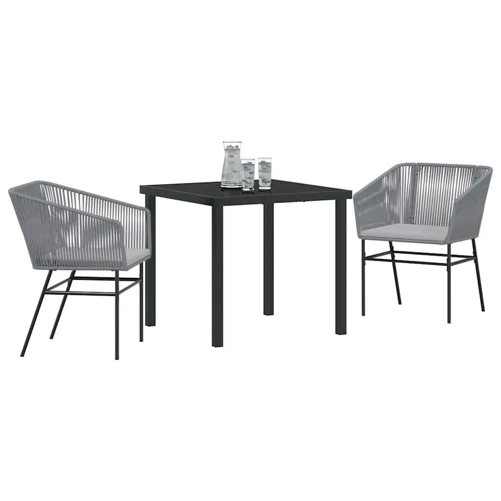 Garden Dining Set Outdoor Furniture 3 Pieces Rectangular Grey Powder-Coated Steel