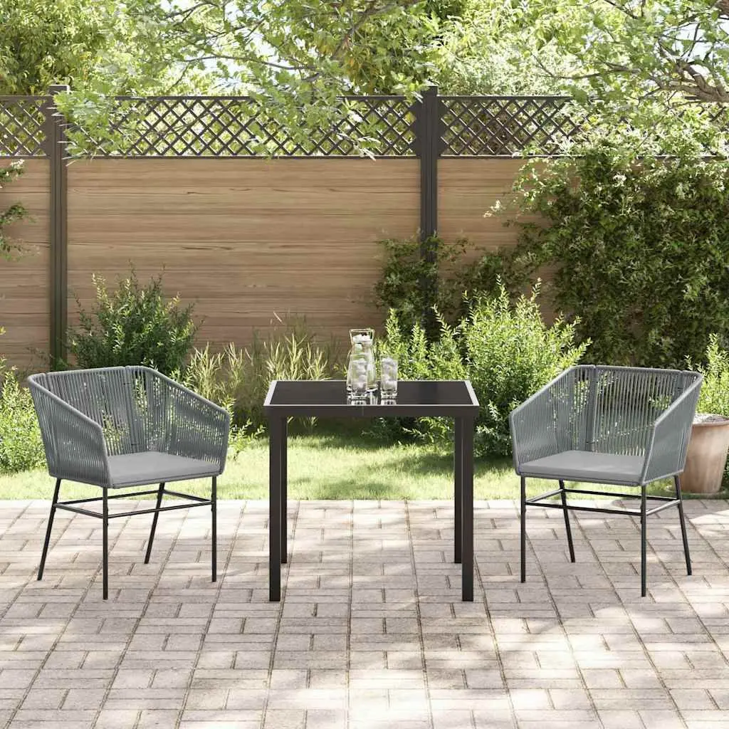 Garden Dining Set Outdoor Furniture 3 Pieces Rectangular Grey Powder-Coated Steel