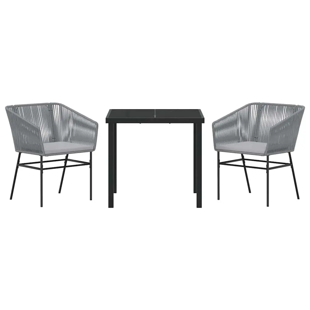 Garden Dining Set Outdoor Furniture 3 Pieces Rectangular Grey Powder-Coated Steel