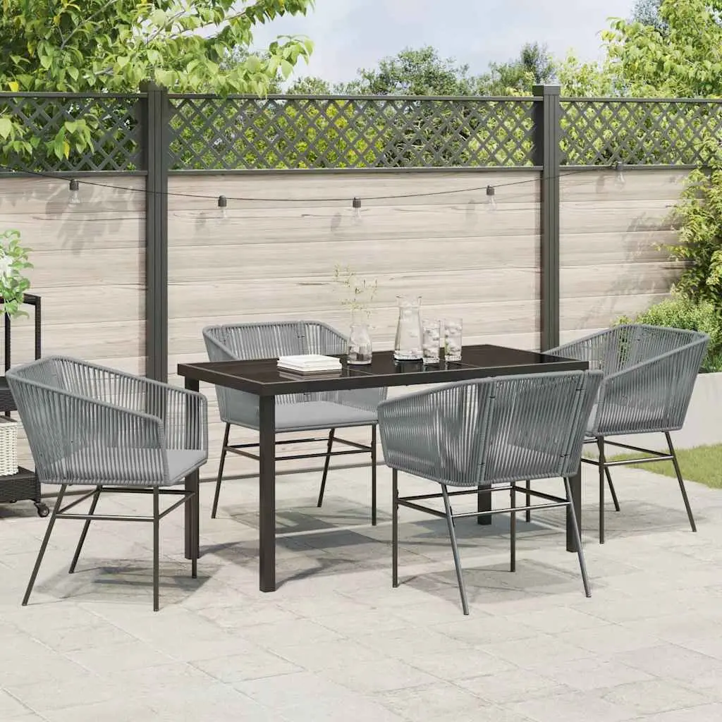Garden Dining Set 5 Piece Outdoor Furniture Rectangular Table with Tempered Glass Top and Four Chairs with Cushions Grey Steel