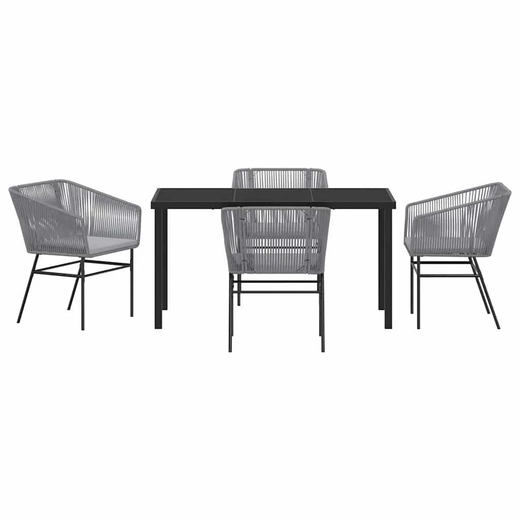 Garden Dining Set 5 Piece Outdoor Furniture Rectangular Table with Tempered Glass Top and Four Chairs with Cushions Grey Steel