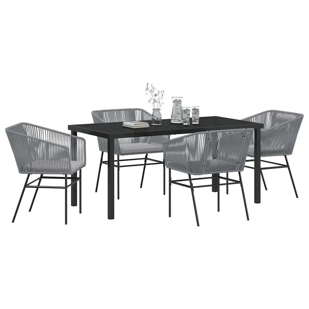 Garden Dining Set Outdoor Furniture 5 Piece Rectangular Table with Cushions Grey Steel