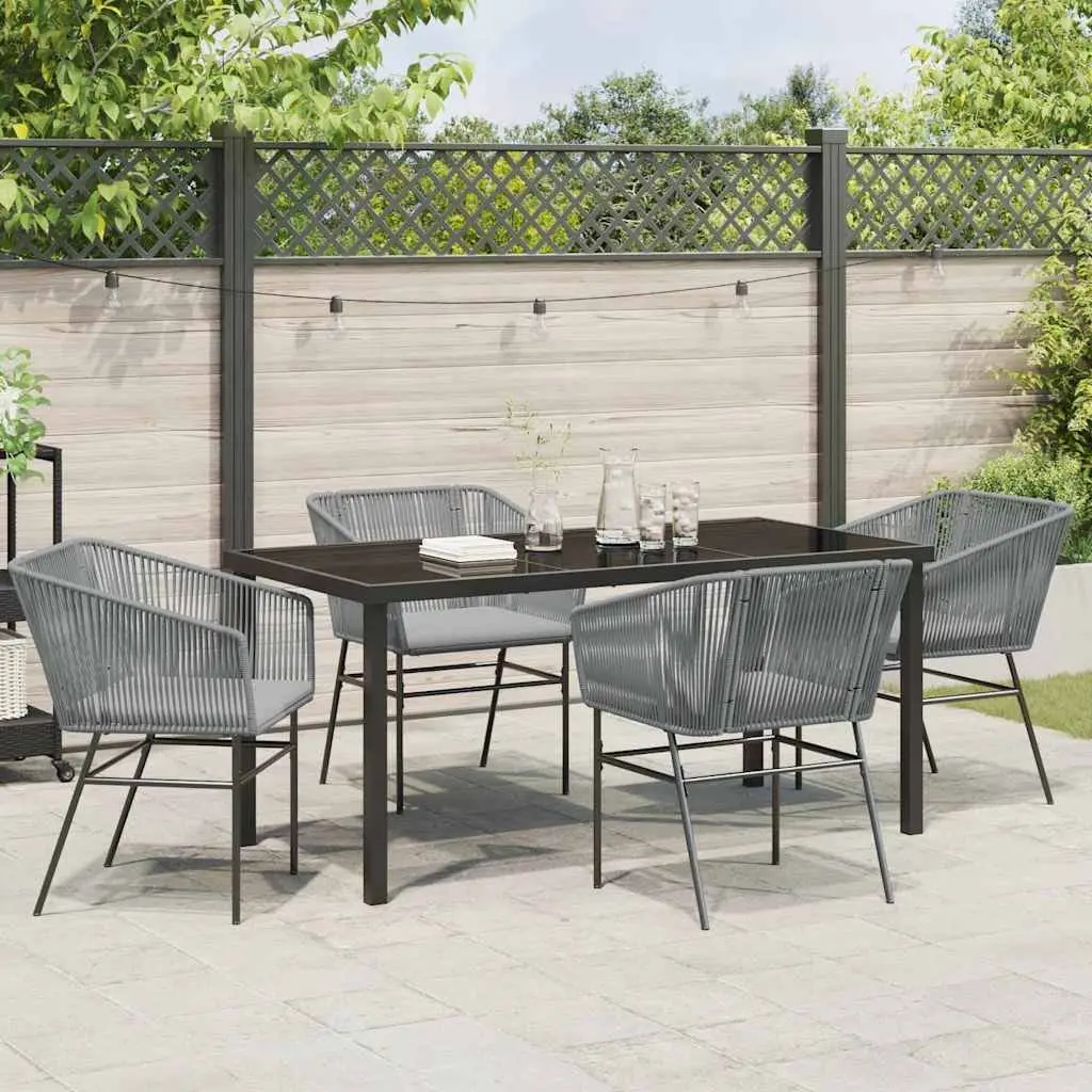 Garden Dining Set Outdoor Furniture 5 Piece Rectangular Table with Cushions Grey Steel