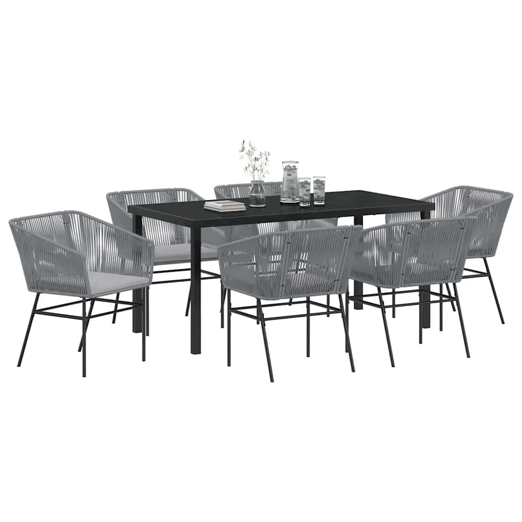 Outdoor Dining Set 7 Piece Patio Furniture Grey Steel Rectangular Table Chairs