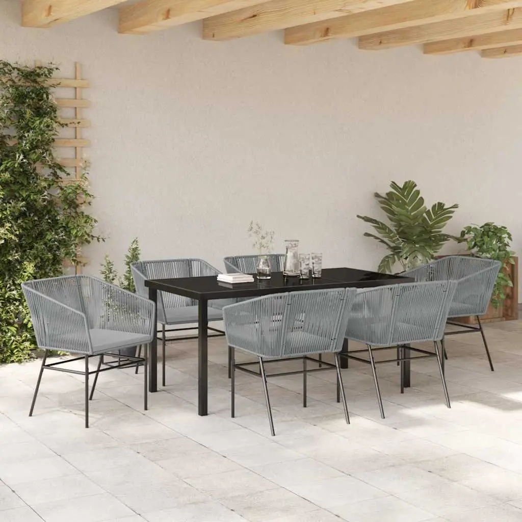 Outdoor Dining Set 7 Piece Patio Furniture Grey Steel Rectangular Table Chairs