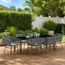 Garden Dining Set 7 Piece Outdoor Patio Furniture Rectangular Table Chairs Grey